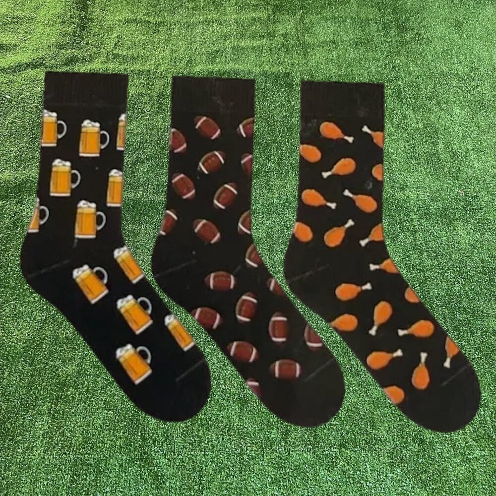 Happy Threads American Football Game Day 3 Pairs Pack Box Socks Size 6-12 NEW